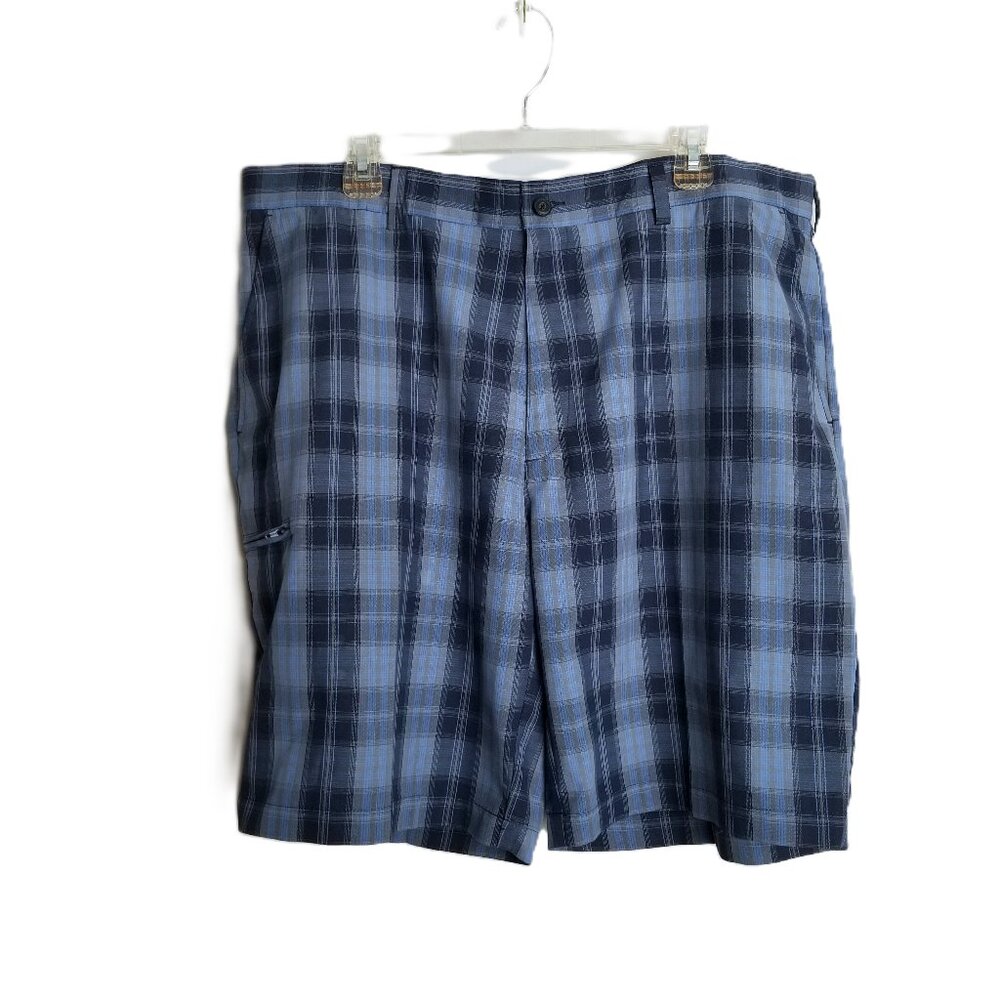 Mens Size 40 Golf Shorts Blue Plaid 10 Inseam Performance Grand Slam Zip Pocket